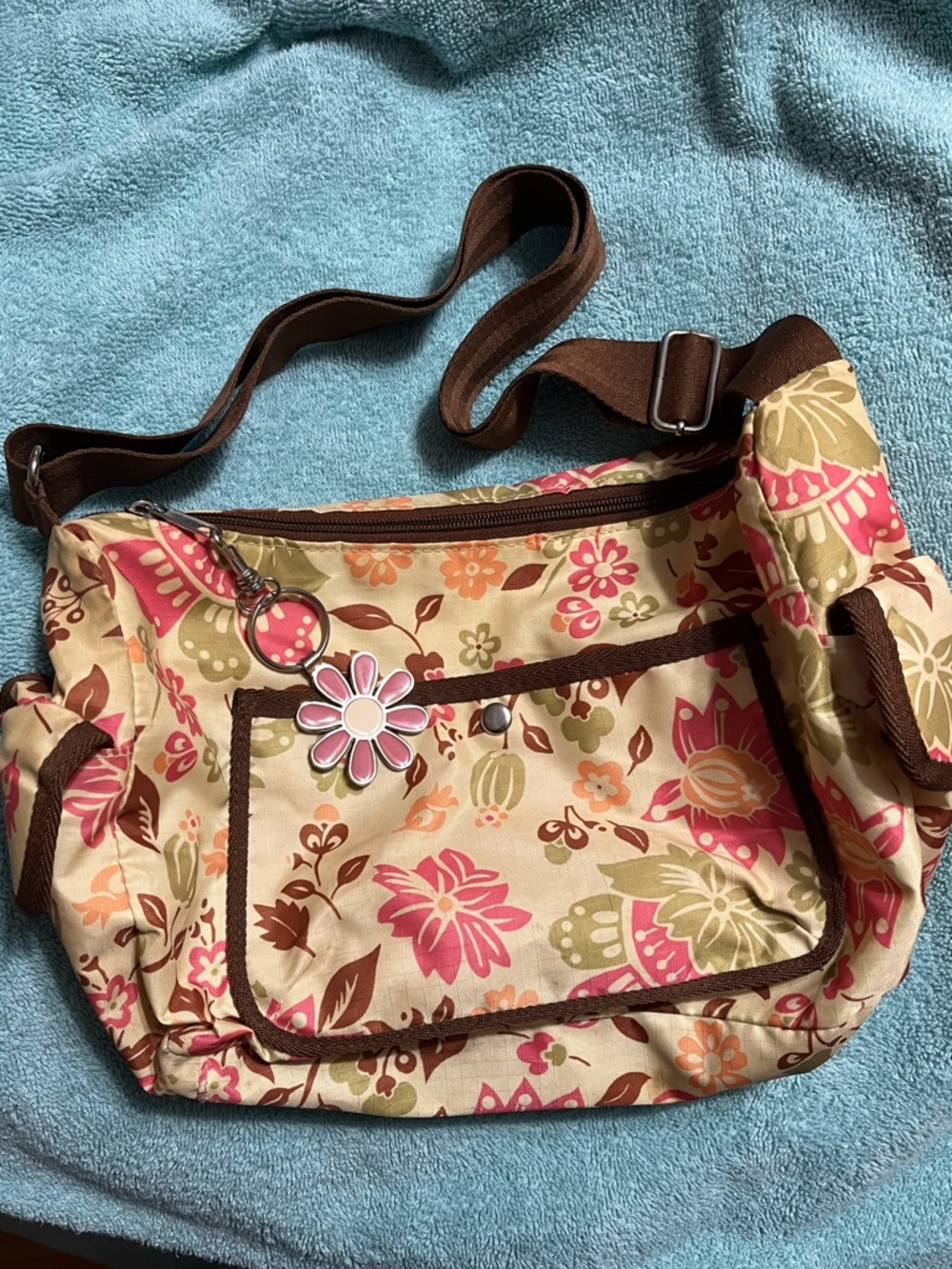 Floral Canvas Crossbody Bag - Pink & Olive